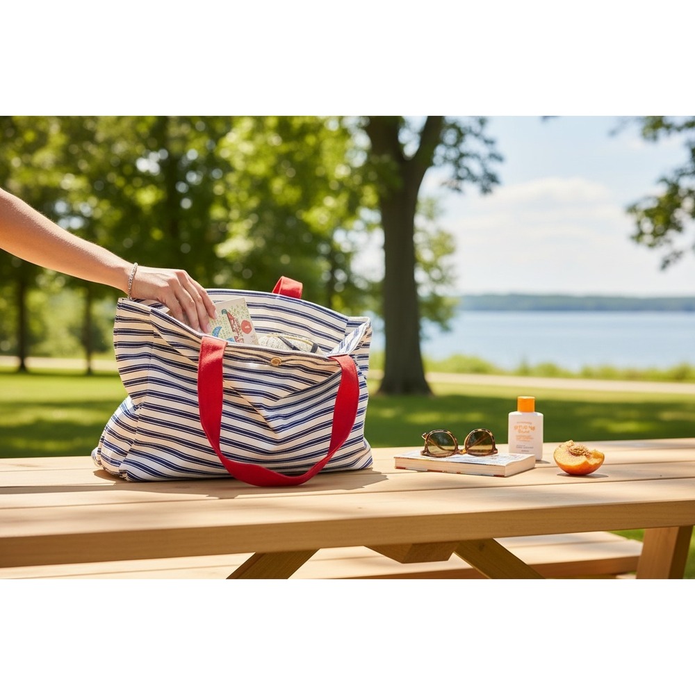 Double Nice Co Nautical Striped Tote Bag Womens OS Blue White Red Brand New